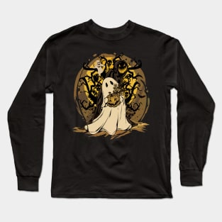 Halloween Pumpkin, Ghosts and  Skeletons Graphic Long Sleeve T-Shirt